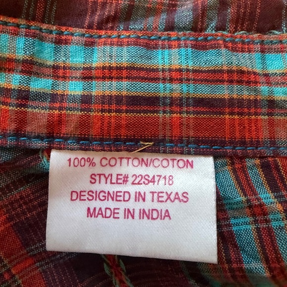 Panhandle Slim Ladies Western Plaid Shirt-Turquoise Button Snaps-Size Large - Picture 13 of 15
